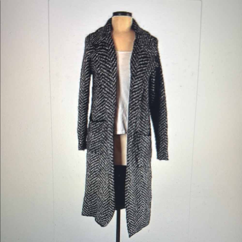Black and White Herringbone Sweater Coat
